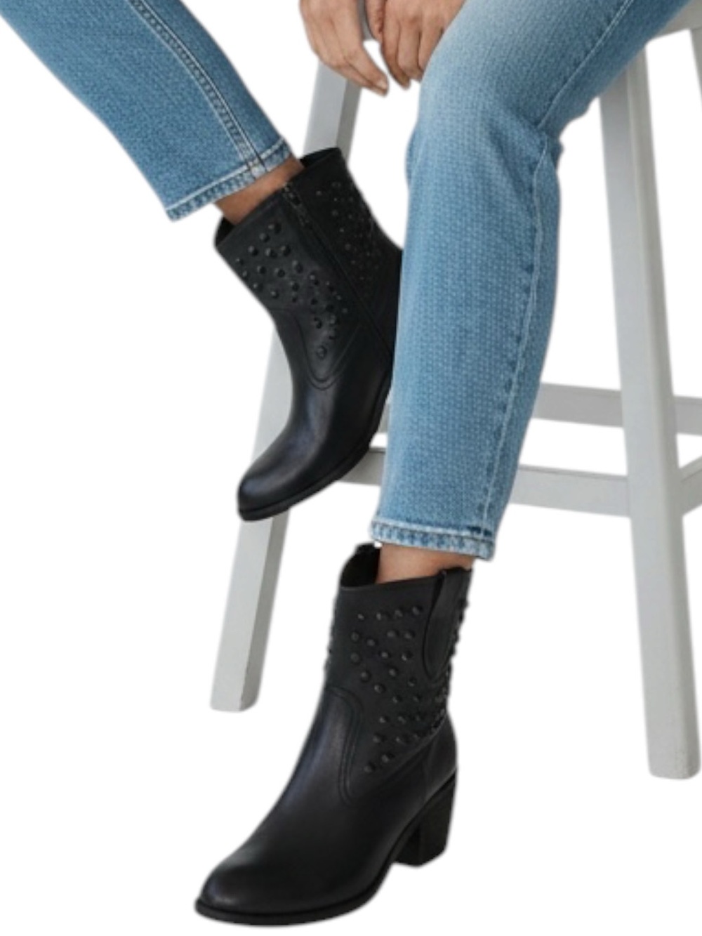 DONALD J PLINER Baila Nailhead Studded Leather Riding Boots in Black Size 7